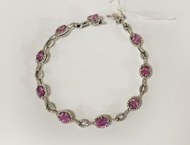 18CT WHITE GOLD PINK SAPPHIRE & DIAMOND LADIES BRACELET - APPROX 15.1 GRAMS