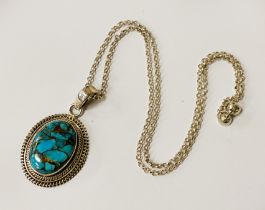 STERLING SILVER TURQUOISE PENDANT & CHAIN