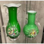 2 1960'S GLASS VASES - ITALIAN - 1 HAS SMALL CHIP TO BASE