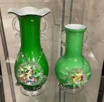 2 1960'S GLASS VASES - ITALIAN - 1 HAS SMALL CHIP TO BASE