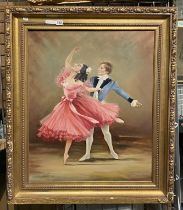 CARLOTTA EDWARDS (1894-1977) OIL ON CANVAS ''MARGOT FONTEYN & RUDOLF NUREYEV'' SIGNED - 63CM X 77CM