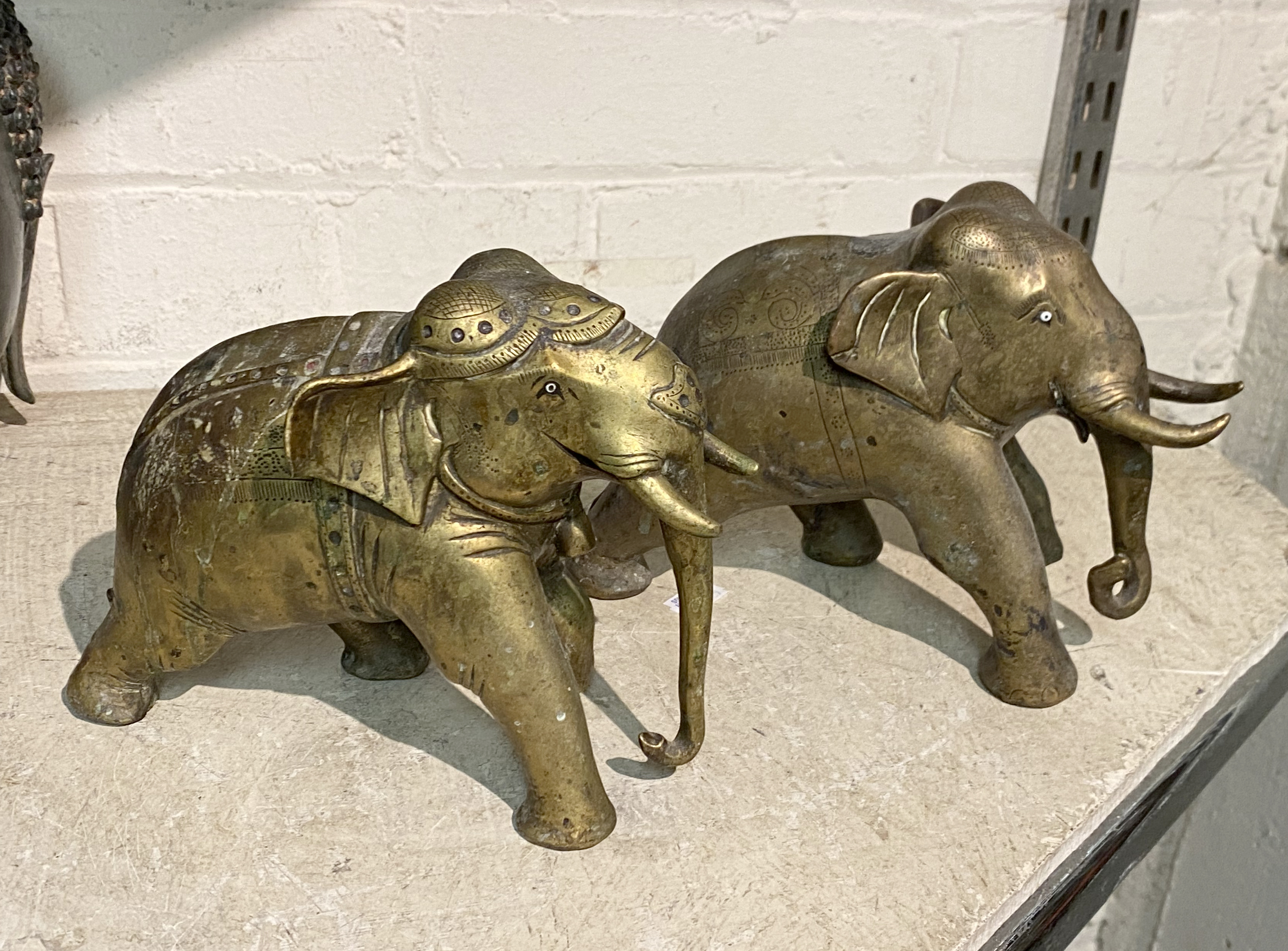 PAIR OF BRONZE ELEPHANTS (INDIAN)