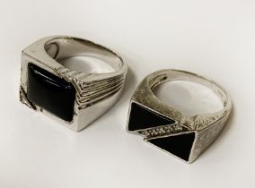 2 HM SILVER ONYX & DIAMOND RINGS - SIZES Q