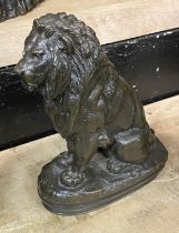 BARYE SEATED BRONZE LION 20CMS (H) APPROX