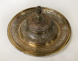 SILVER PLATED HIGH QUALITY ELKINGTON & CO EGYPTIAN STYLE INKWELL - 22CM DIAMETER 12CM HIGH