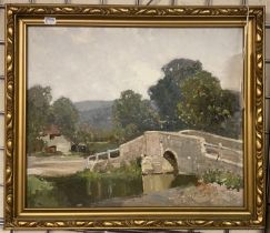 FREDERICK MILNER (1863-1939) OIL ON BOARD ''A STONE BRIDGE CORNWALL'' SIGNED - 37CM X 44CM