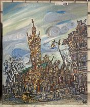 ALAN STREETS - OIL ON CANVAS, CITY SCAPE - 58CM (H) X 50CMS (W) APPROX