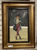 OIL ON CANVAS OF A CLOWN SIGNED ENYDA - 62CMS (H) X 44CMS (W) OUTER FRAME APPROX