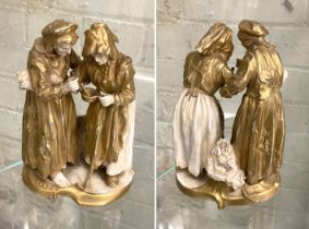 CONTINENTAL SIGNED FIGURE OF TWO ELDERLY LADIES A/F - APPROX 15CMS H