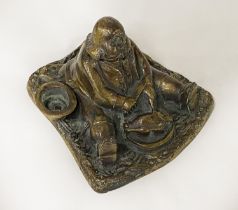 BRASS SEATED MAN INKWELL