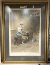 HAND COLOURED ETCHING (HERNANDEZ) MY DOVES 66CMS X 48CMS OUTER FRAME