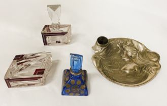 ART NOUVEAU INKWELL BY N.VIDAL WITH A HAND PAINTED INKWELL & CUT GLASS PERFUME BOTTLE
