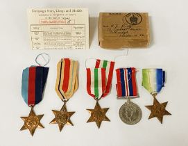 FIVE WWII MEDALS WITH BOXES & PRESENTATION CERTIFICATES