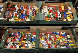 FOUR TRAYS OF MODEL VEHICLES TO INCLUDE CORGI, MATCHBOX, HOTWHEELS, SUPERFAST, MAJORETE