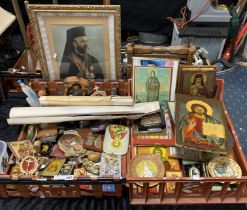 2 TRAYS OF GREEK & RELIGIOUS ICONS & EPHEMRA