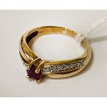 9 CARAT GOLD RUBY & DIAMOND RING - SIZE J - APPROX 2.5 GRAMS