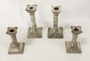 2 PAIRS OF H/M SILVER CANDLESTICKS A/F 19CMS (H) LARGEST 14CMS (H) SMALLEST