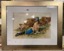 JOHN GUERIN SIGNED SEMI NUDE WATERCOLOUR OF A LADY - FRAMED - 41CMS X 28CMS TO MOUNT APPROX