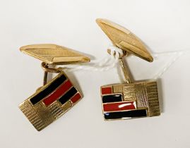 PAIR OF 9 CT. GOLD CUFFLINKS WITH ENAMEL - 6.8 GRAMS APPROX
