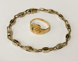 9CT GOLD BRACELET & 18CT GOLD RING - 15.5 GRAMS APPROX