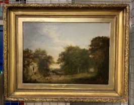 ATTRIBUTED TO JOSEPH RHODES (1782-1854) OIL ON CANVAS ''AN EXTENSIVE LANDSCAPE WITH FIGURES