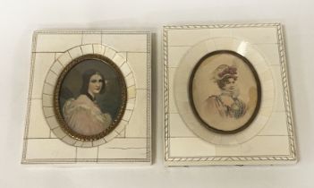 2 MINIATURES OF STATELY LADIES - 14CMS (H) X 12CMS (W) OUTER FRAME