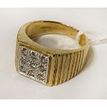9CT GOLD & DIAMOND GENTS RING - SIZE S/T 11.3 GRAMS APPROX