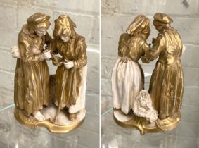 CONTINENTAL SIGNED FIGURE OF TWO ELDERLY LADIES A/F - APPROX 15CMS (H) APPROX