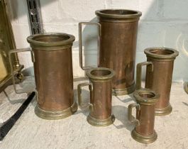 FIVE VINTAGE COPPER JUGS