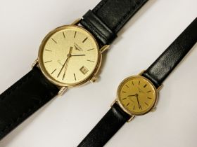 TWO 9CT GOLD LONGINES WATCHES - 1 GENTS & 1 LADIES