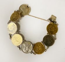 22CT & SILVER HALF POND SOUTH AFRICAN COINS X 4 COINS ON A BRACELET - RARE - 32 GRAMS APPROX