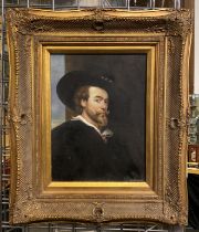 OIL ON BOARD FRENCH CAVELIER IN A GILT FRAME 50CMS X 61CMS