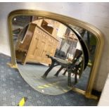 GILT FRAMED OVERMANTLE MIRROR WITH A CIRCULAR MIRROR