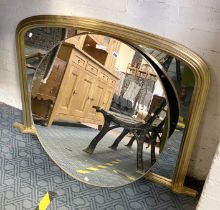 GILT FRAMED OVERMANTLE MIRROR WITH A CIRCULAR MIRROR