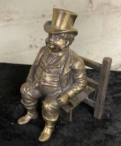 19THC BRASS INKWELL - JOHN BULL SAT ON A STILE REG 36855 (1885-86) 11.5 CMS (H) APPROX