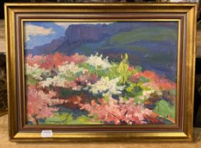 GERVASIA VARTANYAN (ARMENIAN B. 1927) ''APPLE BLOSSOM'' OIL ON BOARD 24CMX X 34CMS PROVENANCE: