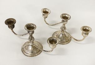 PAIR OF SILVER CANDELABRAS - A/F - 13.5 CMS (H) APPROX