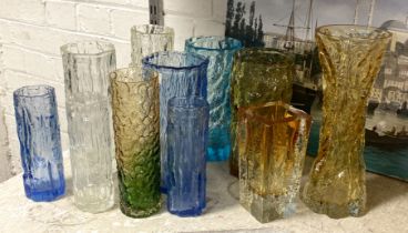 COLLECTION OF FROSTED GLASS VASES (11)