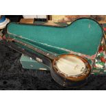 JOHN GRAY & SONY OF LONDON BANJO CASED WITH MOTHER OF PEARL INLAY