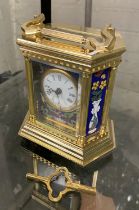 GILT BRONZE & PORCELAIN CLOISONNE CARRIAGE CLOCK - 15 CMS (H) APPROX