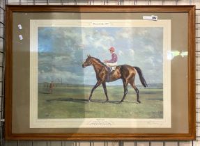 KEITH MONEY SIGNED HORSE PICTURE OF BRIGADIER GENERAL 75CMSX 60CMS INNER FRAME APPROX