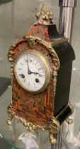 EARLY FRENCH ORMOLU CLOCK WITH ENAMEL & GILT - APPROX 29.5 CMS HIGH