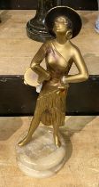 BRONZE ART DECO FIGURE - TAMBOURINE GIRL - 27CMS (H) APPROX