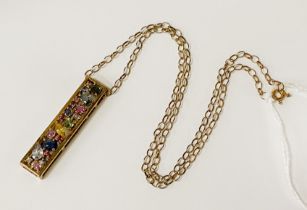 9CT YELLOW GOLD CHAIN & 9CT GOLD PENDANT WITH SAPPHIRE & MULTI GEMSTONES - 8.9 GRAMS APPROX