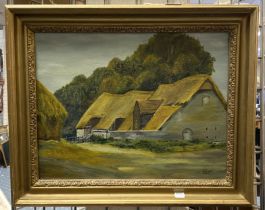 ''BARN'' AT CHALTON - GILD FRAME PAINTING BY C. HINN - OIL ON CANVAS 35CMS X 45CMS