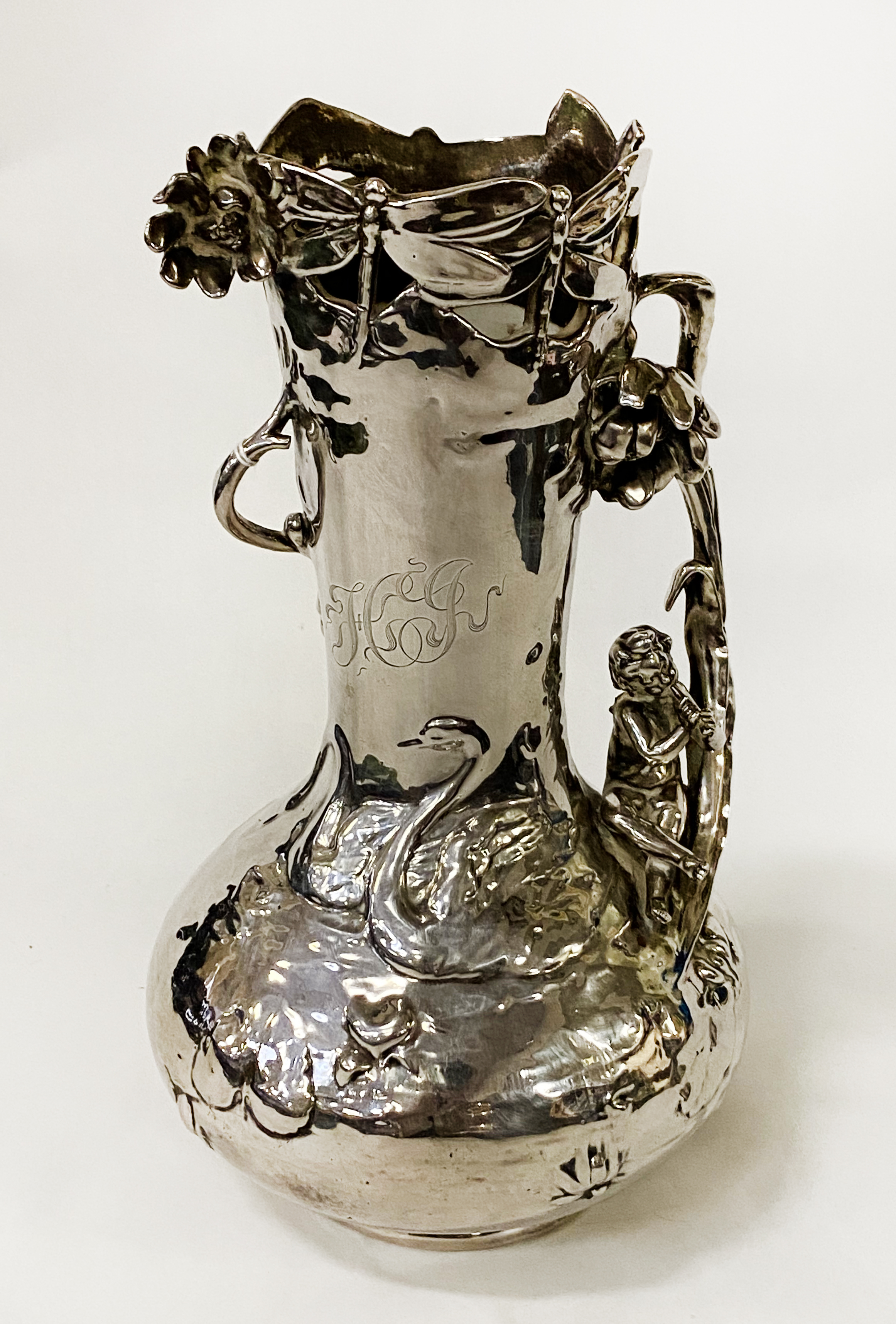 VICTORIAN SILVER LINED VASE - 27 CMS (H) APPROX (as found)