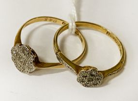 2 18 CARAT GOLD & DIAMOND RINGS APPROX 4 GRAMS