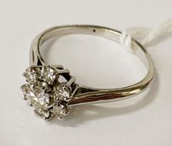 18CT WHITE GOLD DIAMOND CLUSTER RING - SIZE R - 3.4 GRAMS APPROX