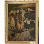 FRAMED DUTCH STREET SCENE OF ELDERLY LADY AT MARKET