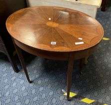 SHERITON REVIAL INLAID OVAL TABLE ON BRASS CASTORS